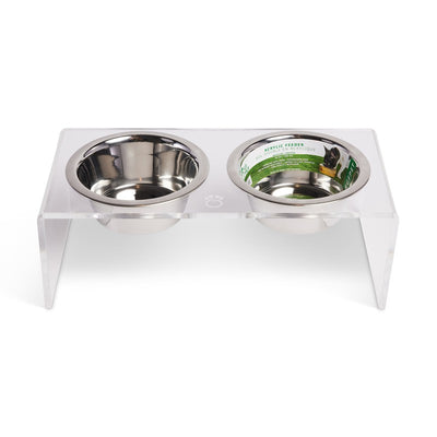 Clear Acrylic Double Feeder for Modern Pet Dining Beige Antigone