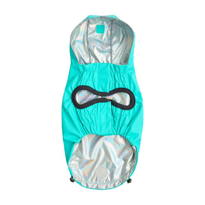 Reversible Neon Aqua & Iridescent Raincoat for Dogs Beige Antigone