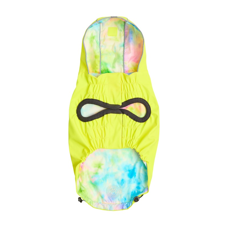 Neon Yellow & Tie-Dye Reversible Waterproof Dog Raincoat Beige Antigone