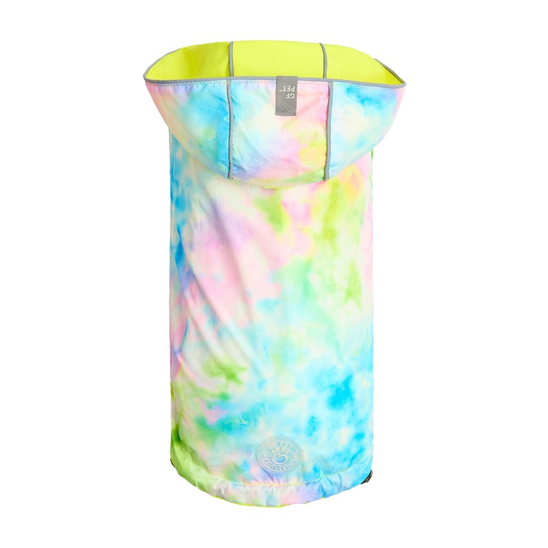 Neon Yellow & Tie-Dye Reversible Waterproof Dog Raincoat Beige Antigone