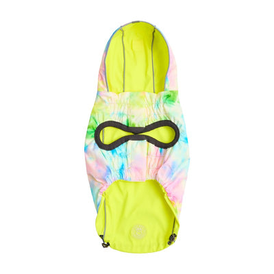 Neon Yellow & Tie-Dye Reversible Waterproof Dog Raincoat Beige Antigone