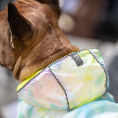 Neon Yellow & Tie-Dye Reversible Waterproof Dog Raincoat Beige Antigone