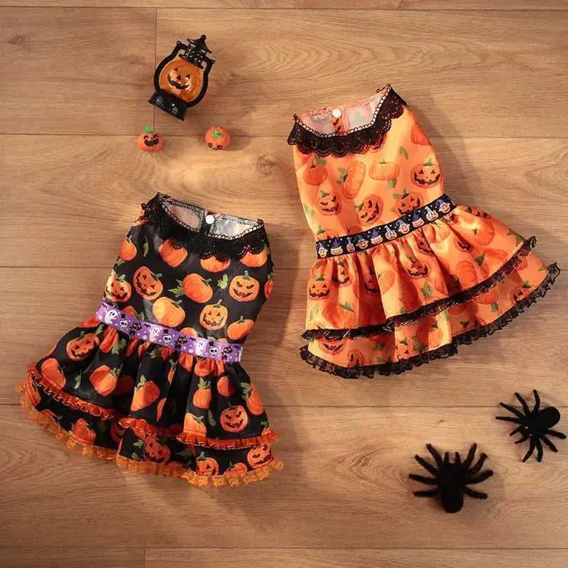 Halloween Pumpkin Lace Dress for Pets - Double Layered Fun AliExpress