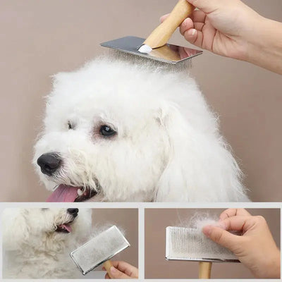 Premium Wooden Dog Brush with Stainless Steel Comb AliExpress