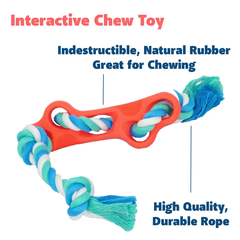 Rubber Bone Dog Chew Toy with Tug Rope -- Great for Active Dogs Tan Sam