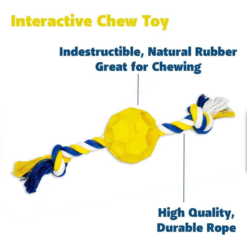 Rubber Soccer Ball Chew Toy with Tug Rope  -- Great for Active Dogs Tan Sam