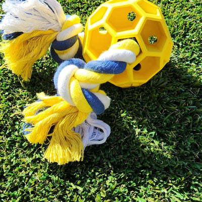 Rubber Soccer Ball Chew Toy with Tug Rope  -- Great for Active Dogs Tan Sam