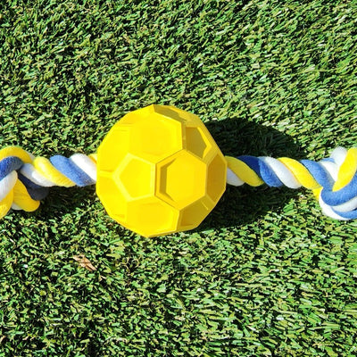 Rubber Soccer Ball Chew Toy with Tug Rope  -- Great for Active Dogs Tan Sam