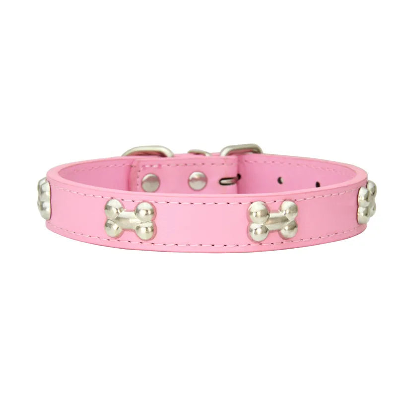 Durable Leather Bone Dog Collar