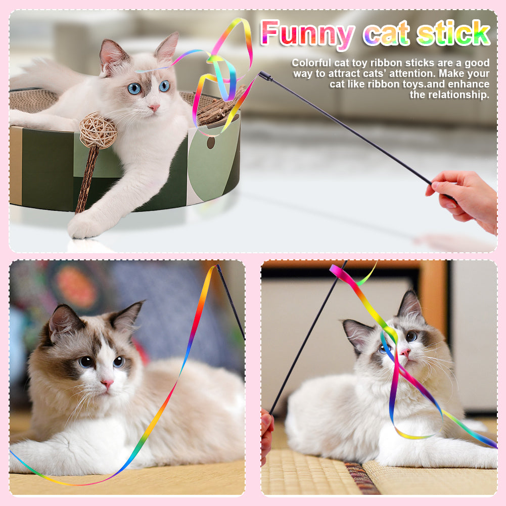 3-Piece Rainbow Cat Teaser Wand Set AliExpress