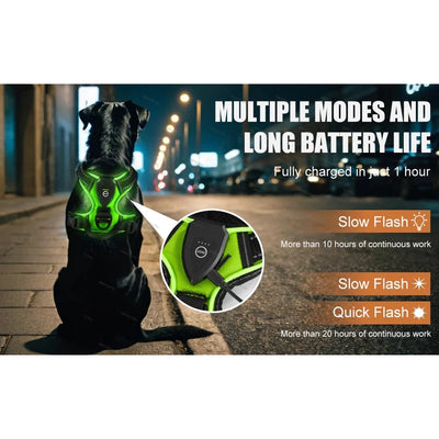 LED Glowing Luminous Dog Harnesses Essential for Dog Walking Safety at Night Dog Vest with Three LED Light Modes Rechargeable Poochi Paws