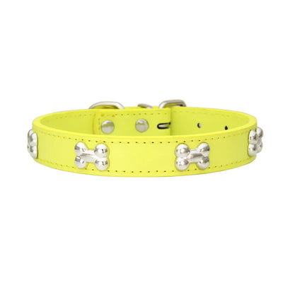 Durable Leather Bone Dog Collar