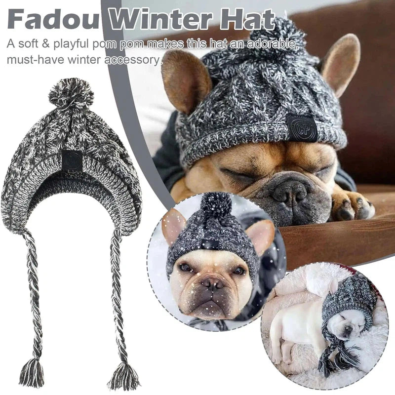 Winter Warm Dog Hats Windproof Knitting French Bulldog Hat For Dogs Chihuahua Hat Fluffy Ball Pet Hat Puppy Accessories Poochi Paws