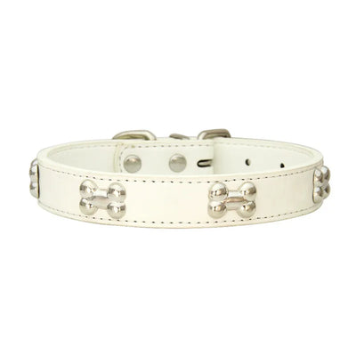 Durable Leather Bone Dog Collar