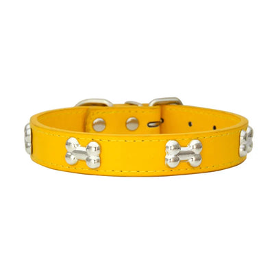 Durable Leather Bone Dog Collar