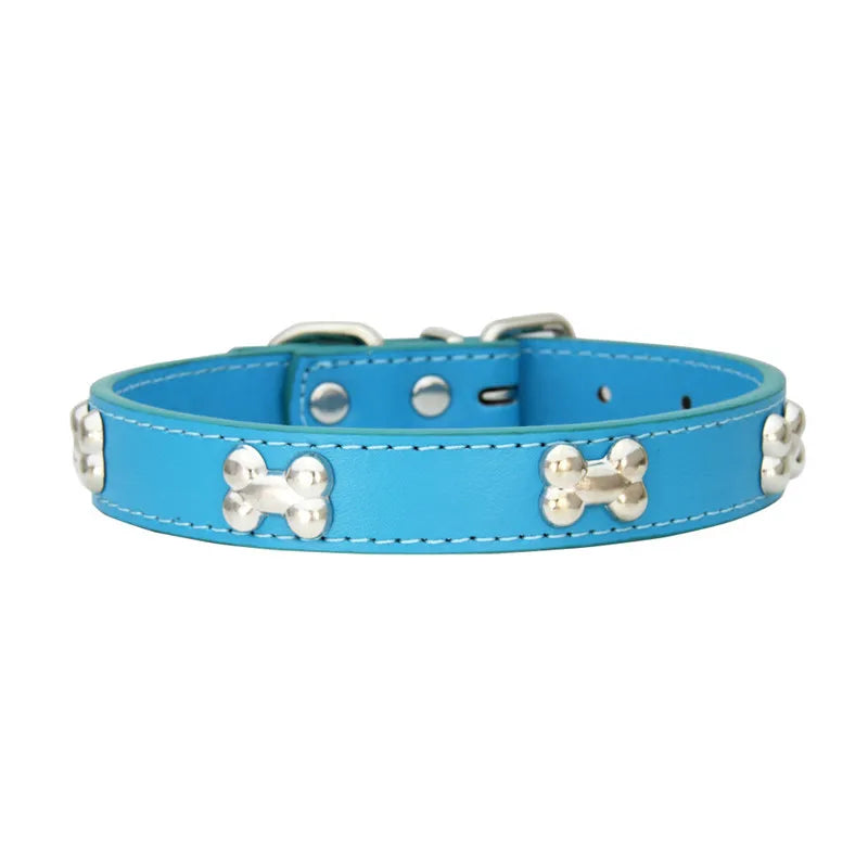 Durable Leather Bone Dog Collar