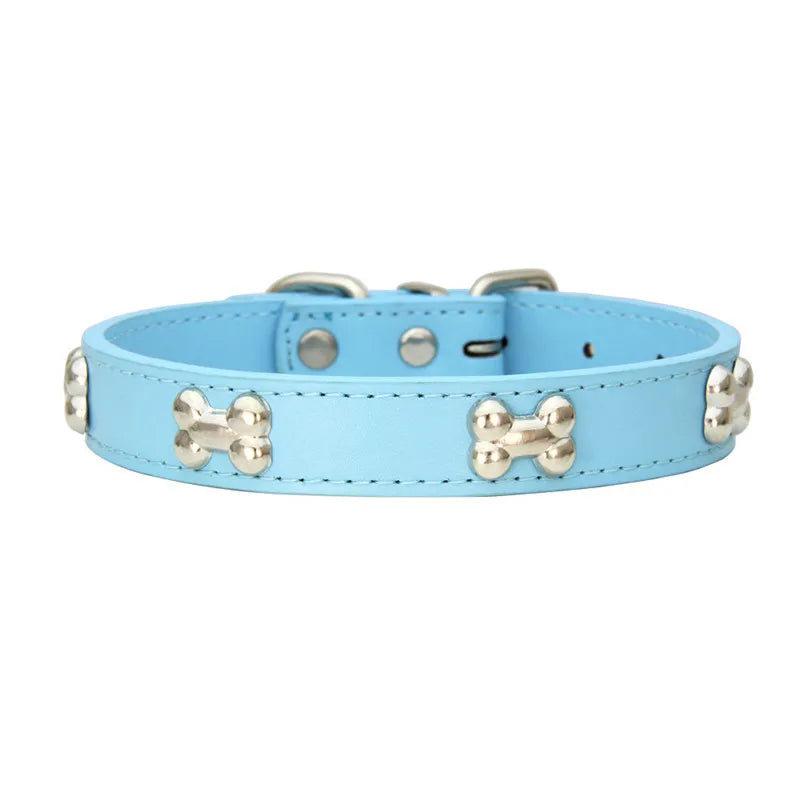 Durable Leather Bone Dog Collar