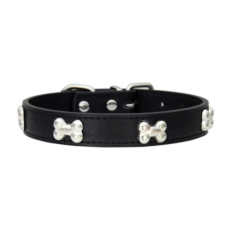 Durable Leather Bone Dog Collar