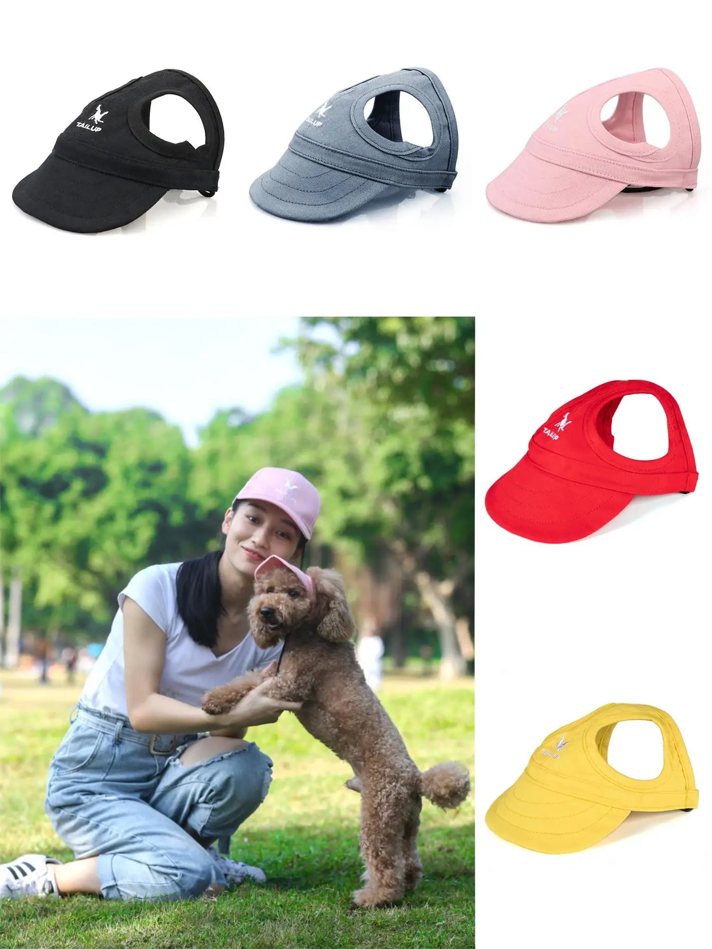 Adjustable Pet Dog Travel Cute Baseball Hat Sun Cap Visor Hat with Ear Holes Outdoor Sport Pet Supplies Poochi Paws