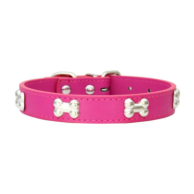 Durable Leather Bone Dog Collar