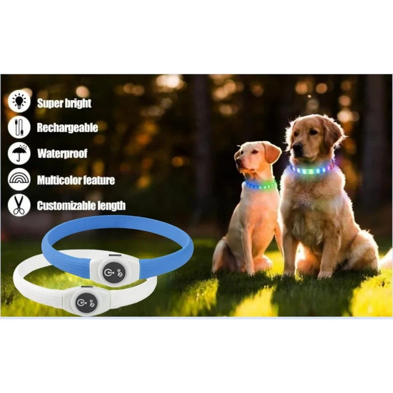 New Led Luminous Dog Collar PVC Waterproof , For Large Medium Small Dogs Collar Usb Light Night Safety Pet Glowing Accessories Poochi Paws