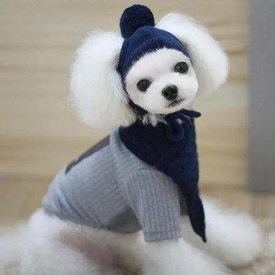 Hat for Dogs Winter Warm Stripes Knitted Hat+Scarf Collar Puppy Teddy Costume Christmas Clothes Santa Dog Costume Poochi Paws