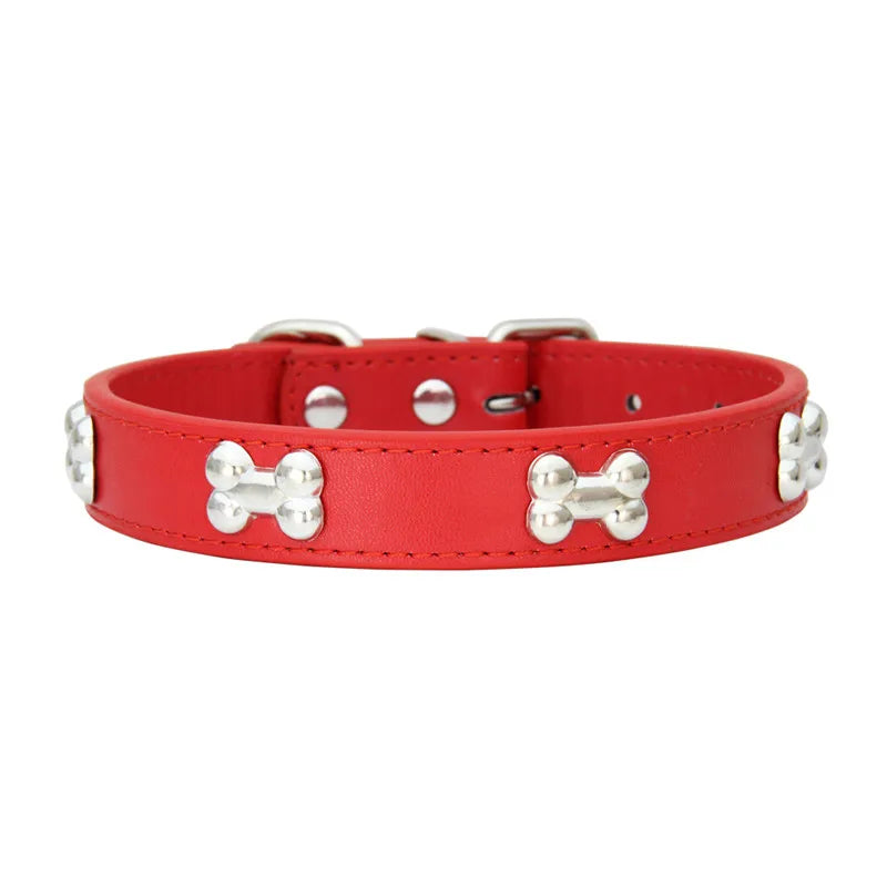 Durable Leather Bone Dog Collar