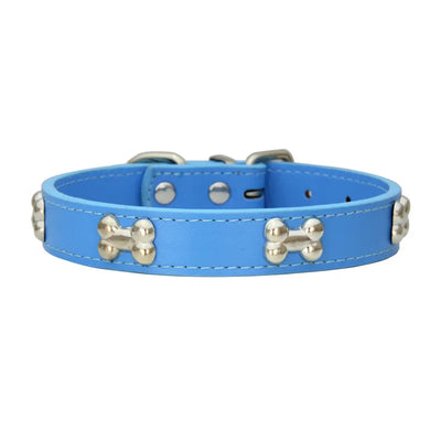 Durable Leather Bone Dog Collar