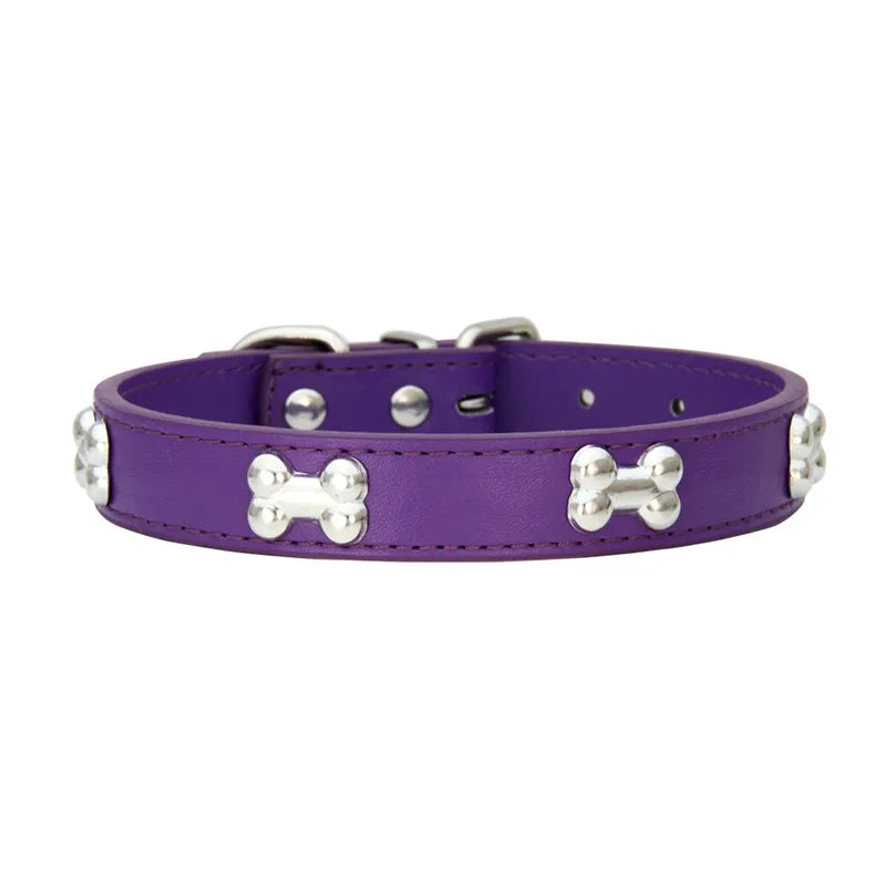 Durable Leather Bone Dog Collar