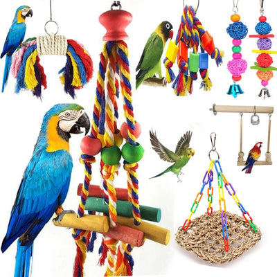 Parrot Chew Toy Swing with Cotton Rope and Wood AliExpress