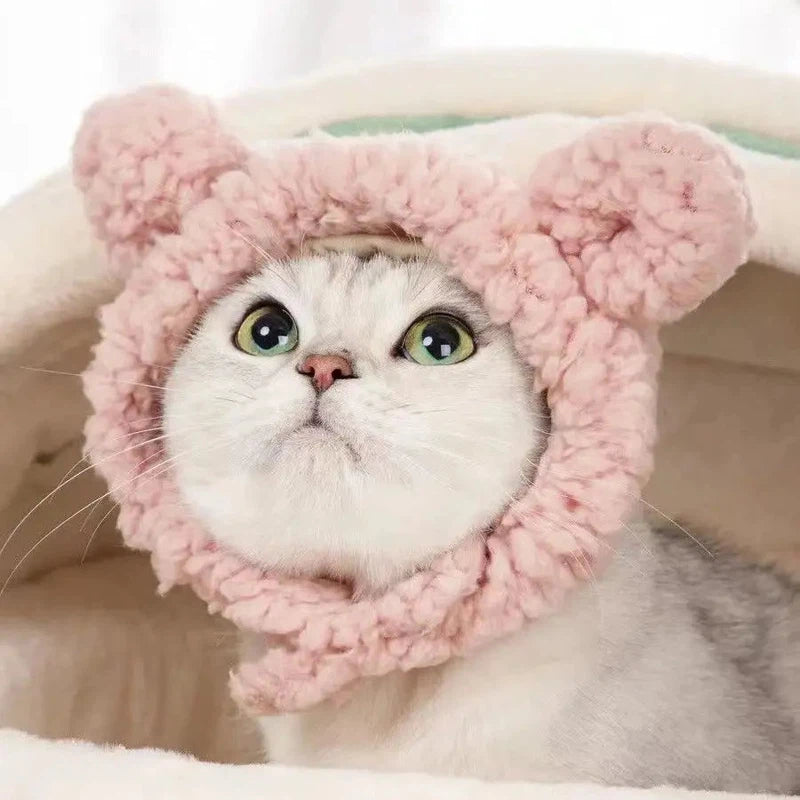 Cute Bear Rabbit Hooded Pet Cat Dog Accessories Cosplay Cat Hat Winter Lovely New Year Puppy Headgear Soft Velvet Pets Supplies Poochi Paws