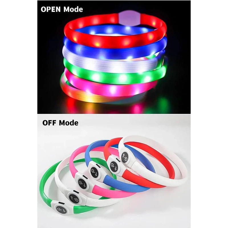 New Led Luminous Dog Collar PVC Waterproof , For Large Medium Small Dogs Collar Usb Light Night Safety Pet Glowing Accessories Poochi Paws