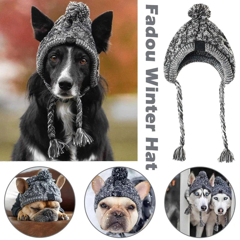 Winter Warm Dog Hats Windproof Knitting French Bulldog Hat For Dogs Chihuahua Hat Fluffy Ball Pet Hat Puppy Accessories Poochi Paws