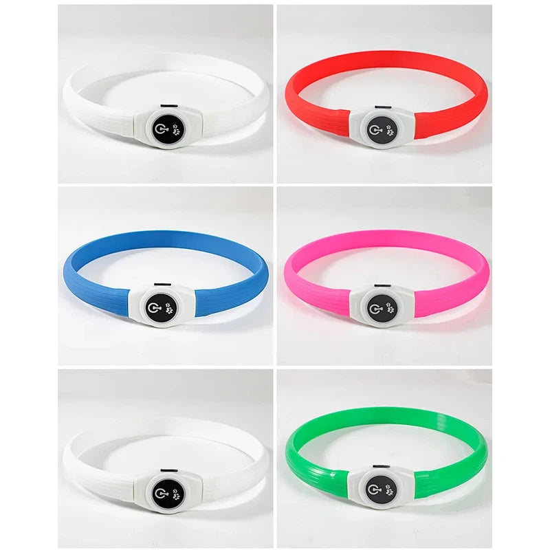 New Led Luminous Dog Collar PVC Waterproof , For Large Medium Small Dogs Collar Usb Light Night Safety Pet Glowing Accessories Poochi Paws