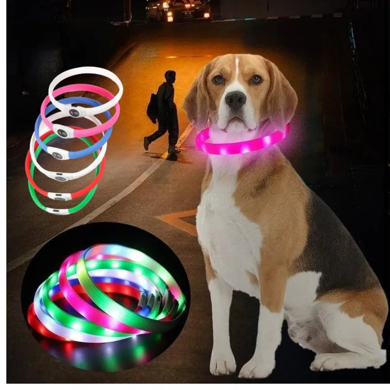 New Led Luminous Dog Collar PVC Waterproof , For Large Medium Small Dogs Collar Usb Light Night Safety Pet Glowing Accessories Poochi Paws