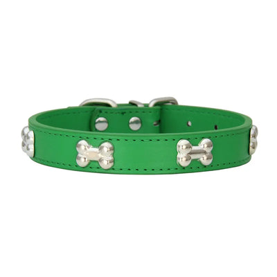 Durable Leather Bone Dog Collar