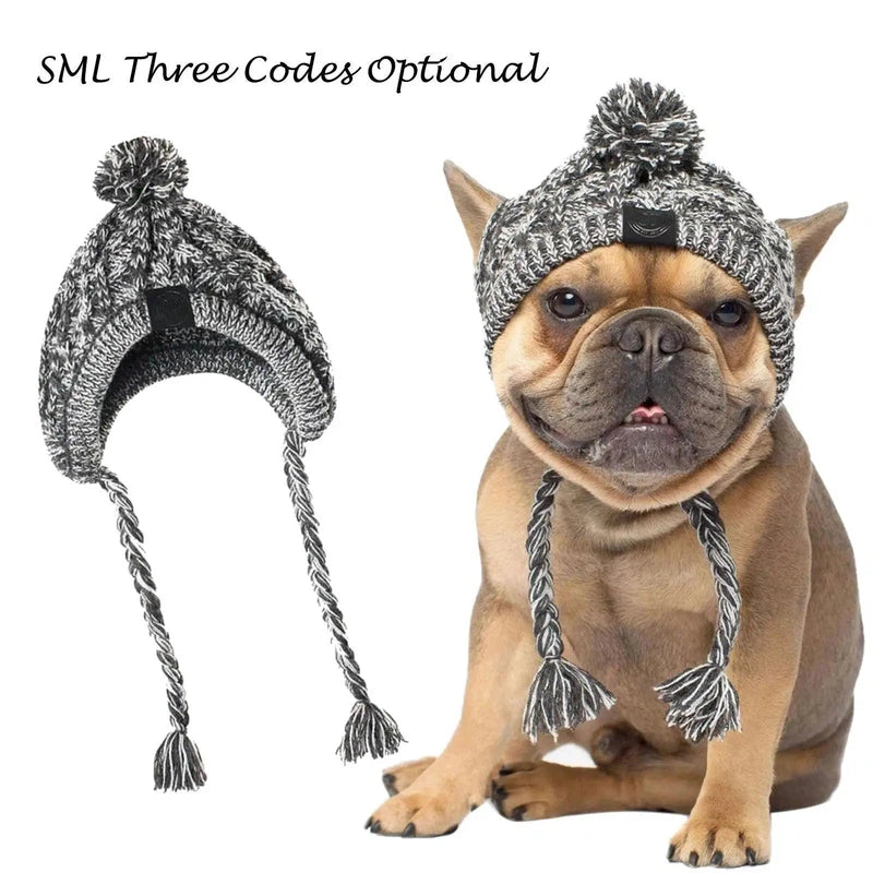 Winter Warm Dog Hats Windproof Knitting French Bulldog Hat For Dogs Chihuahua Hat Fluffy Ball Pet Hat Puppy Accessories Poochi Paws