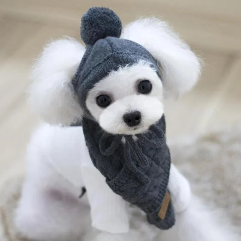 Hat for Dogs Winter Warm Stripes Knitted Hat+Scarf Collar Puppy Teddy Costume Christmas Clothes Santa Dog Costume Poochi Paws