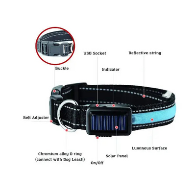 USB and Solar Charge Reflective Led Dog Collar Tan Cress