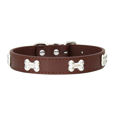 Durable Leather Bone Dog Collar - Poochi Paws