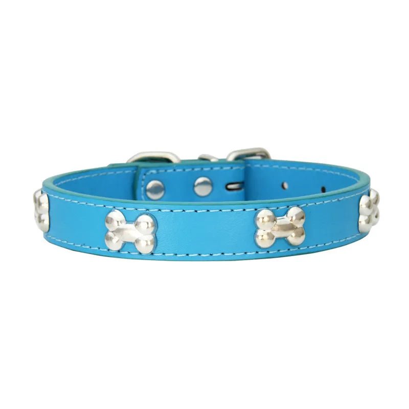 Durable Leather Bone Dog Collar - Poochi Paws