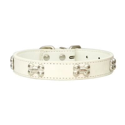 Durable Leather Bone Dog Collar - Poochi Paws