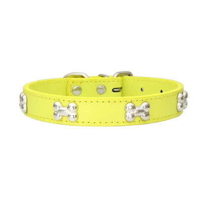 Durable Leather Bone Dog Collar - Poochi Paws