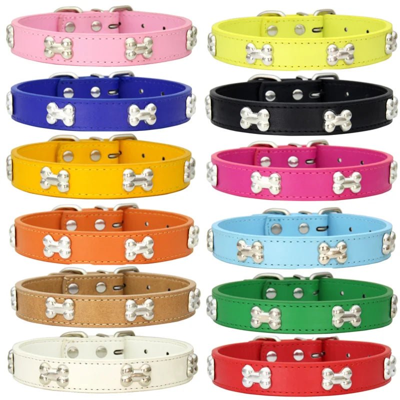 Durable Leather Bone Dog Collar - Poochi Paws