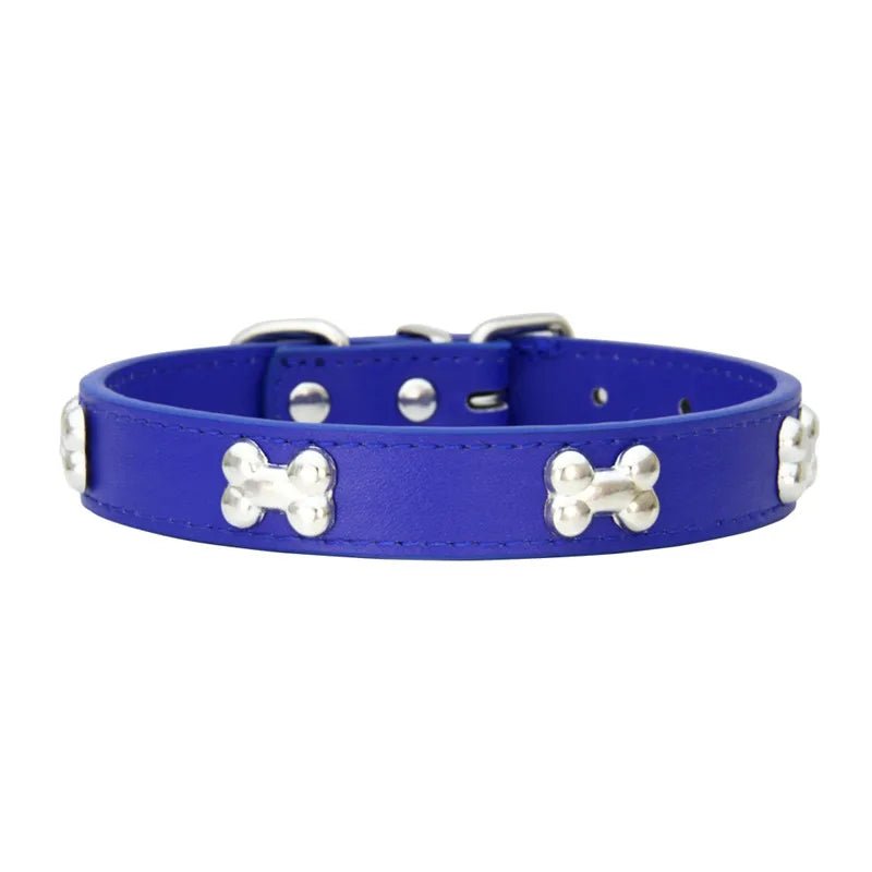 Durable Leather Bone Dog Collar - Poochi Paws