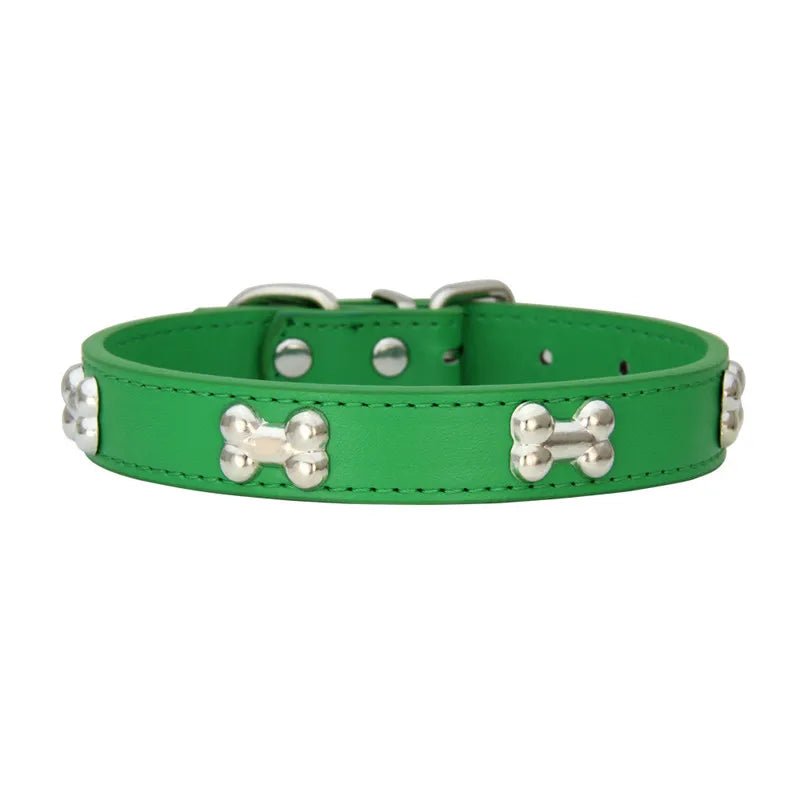 Durable Leather Bone Dog Collar - Poochi Paws