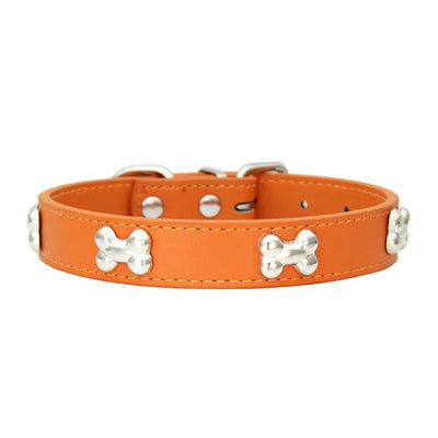 Durable Leather Bone Dog Collar - Poochi Paws