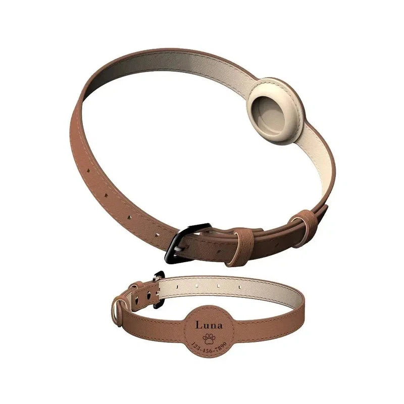 Leather AirTag Pet Collar - Poochi Paws